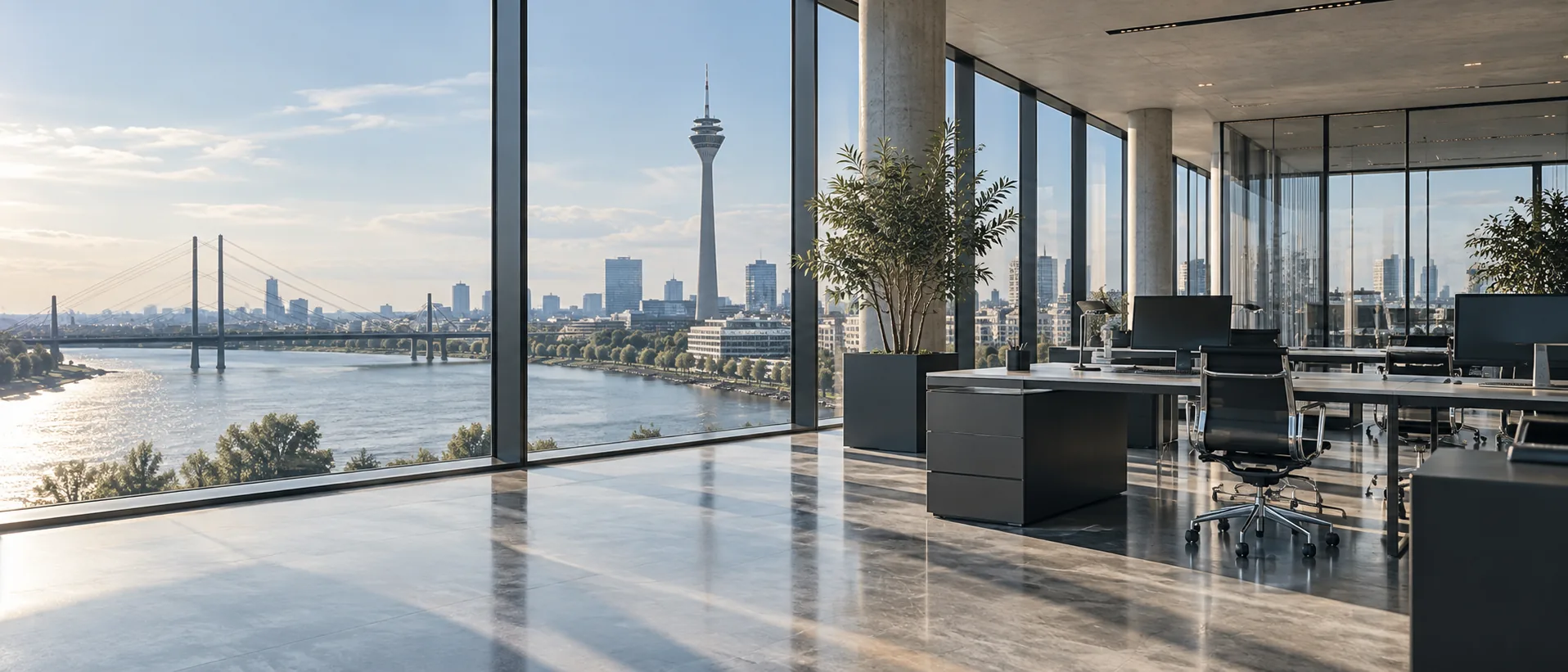 Helles Büro mit weitem Stadtpanorama